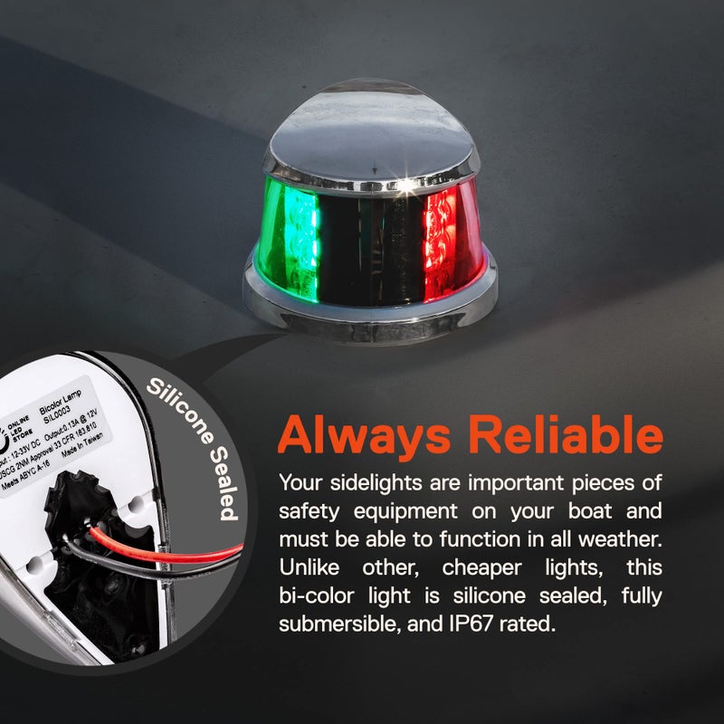 ONLINE LED STORE ضوء ملاحة بحري أمامي LED أحمر أخضر TRUE MODS [USCG ABYC A-16 2NM] [مقاوم للماء] [كروم و ABS] رؤية بزاوية 2 ميل بحري لزورق الصيد اليخت البونتون - Image 2